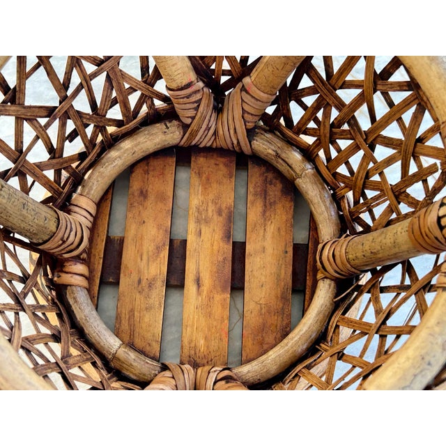 Tan Bamboo & Rattan Hand Woven Basket For Sale - Image 8 of 11