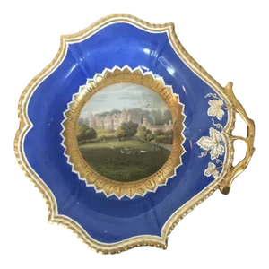 Antique Early 19th Century English Regency Worcester Porcelain Dish Bowl with the Landscape of Cobham Hall