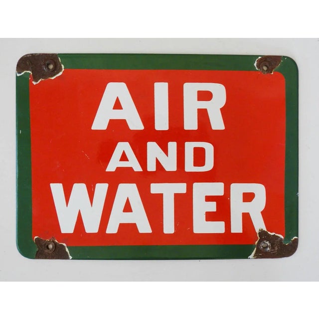 Rustic Vintage Air and Water Porcelain Sign For Sale - Image 3 of 3