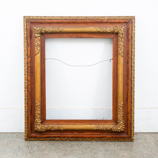 Antique wood picture frame with ornate gold gilt gesso details. This beautiful antique frame measures & will hold a...
