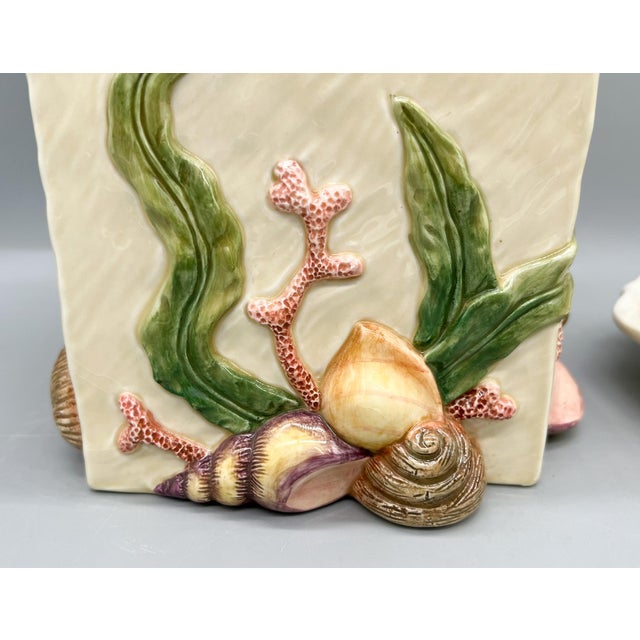 Vintage Fitz & Floyd Oceana Seashell Ceramic Tissue Box Cover & Soap Dish – Coastal / Palm Beach For Sale - Image 10 of 16