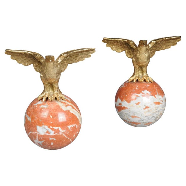 Large Imperial Brass Eagle Figures on Marble Spheres, Set of 2 For Sale - Image 17 of 17