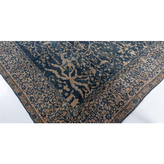 Indian Fine Antique Indian Blue Handmade Wool Rug For Sale - Image 3 of 9