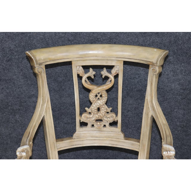 Set of 4 19th C. Italian Directoire Style Painted Dolphin Arm Dining Chairs For Sale - Image 10 of 15