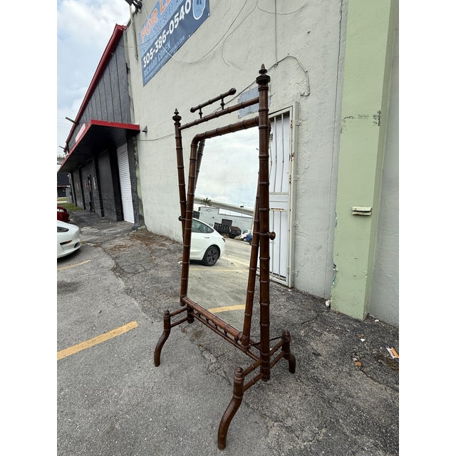 1990s 20th C Faux Bamboo Wood Cheval Dressing Mirror For Sale - Image 5 of 8