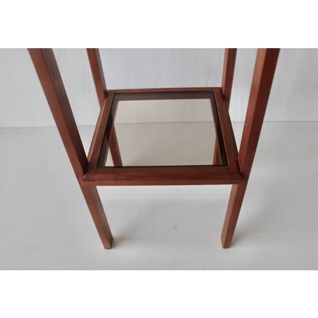 1970s Danish Style Modern Teak Plant Stand Two Tier Smoked Glass For Sale - Image 5 of 14