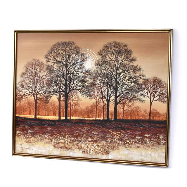 1970s Large Mid-Century Modern Orange and Brown Tree Landscape Painting Signed Williams For Sale - Image 5 of 12