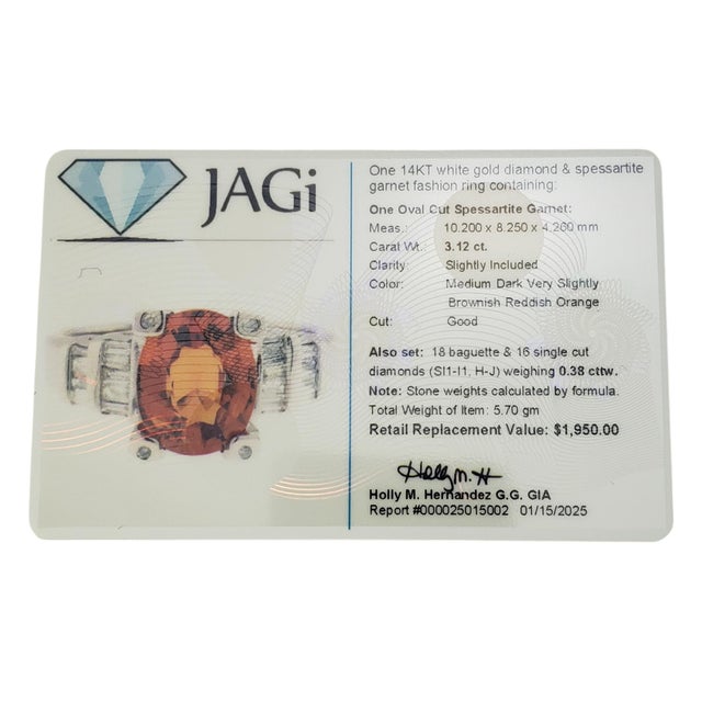 Late 20th Century 14k White Gold Spessartite Garnet and Diamond Ring, Size 8 For Sale - Image 9 of 9