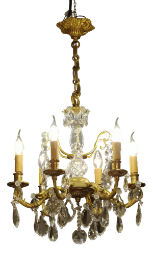 Chandelier in Gilt Bronze and Crystal