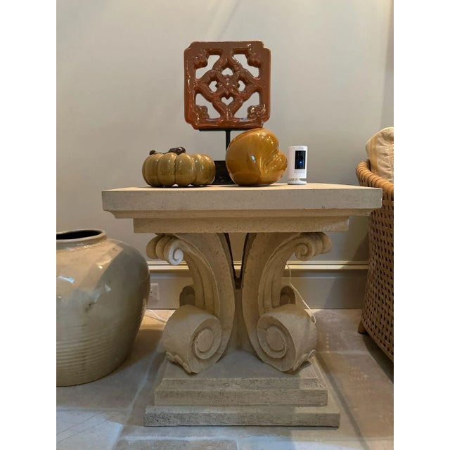 Square Century Furniture Stone Side Table Ionic column form in a generously sized side table perfect outdoors or for a...