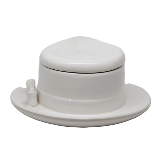 1960s Raymor Mancer Pottery Italy Ceramic Fedora Hat Covered Tureen Box Jar For Sale In Cincinnati - Image 6 of 8