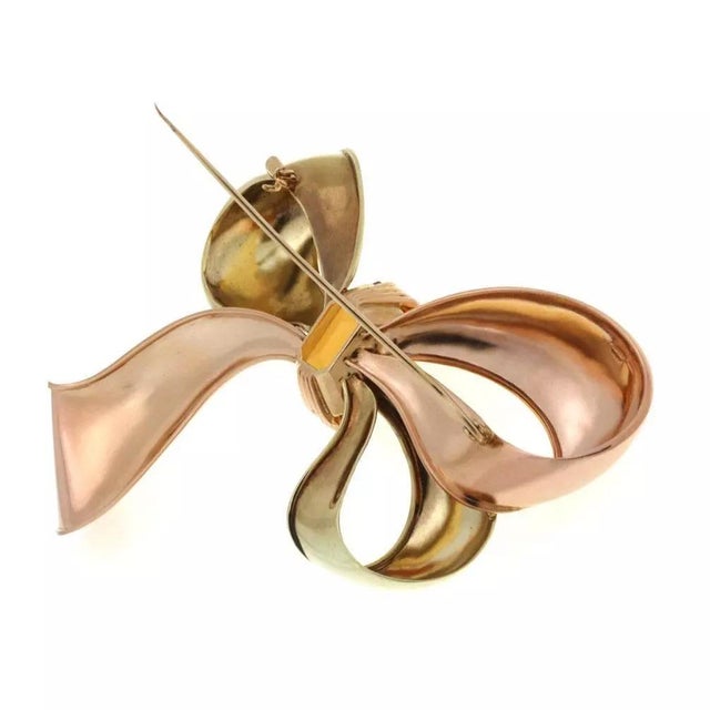 Contemporary Tiffany & Co. Citrine Pin Pink 18k Pink & Yellow Gold Large Ribbon Bow Brooch For Sale - Image 3 of 5