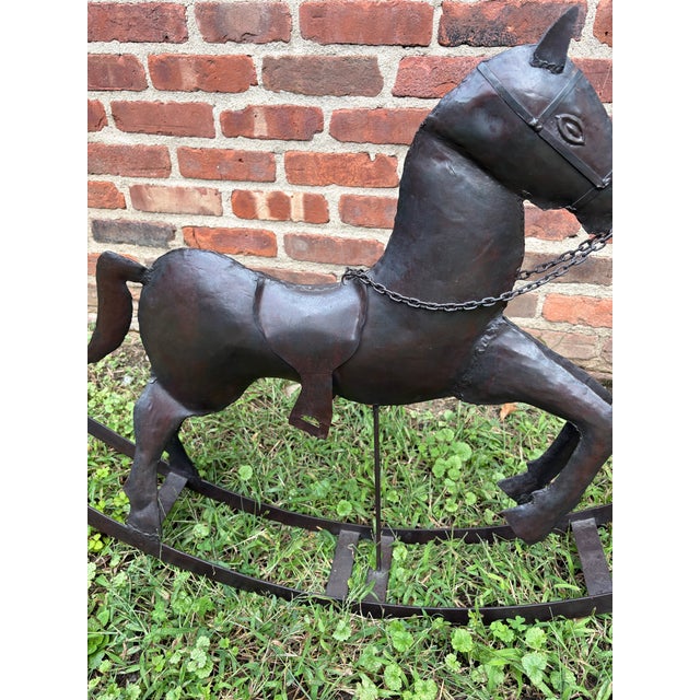 1980s Vintage Handcrafted Hammered Metal Rocking Horse Sculpture For Sale - Image 5 of 18