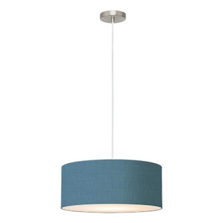 Stretch Pendant, Turquoise Linen Shade, Satin Nickel For Sale
