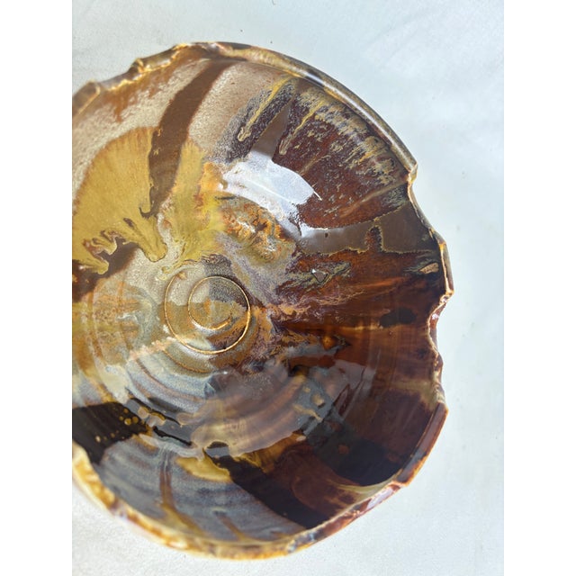 Brown Organic Pottery Bowl by Flynn Sochon W/ Deckled Rim For Sale - Image 8 of 8