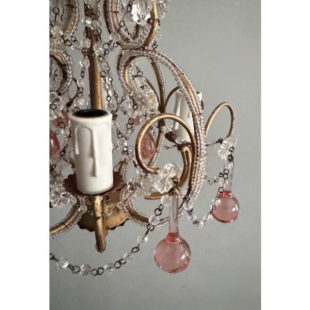 Petite Pink Crystal Beaded Chandelier For Sale - Image 4 of 5