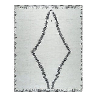 8x10 Ivory Hand-Knotted Wool Open Diamond Motif Tribal Modern Carpet Rug For Sale