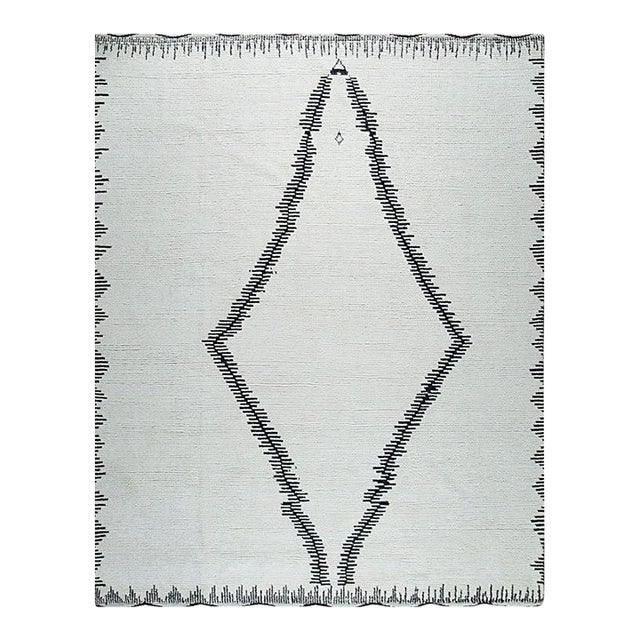 8x10 Ivory Hand-Knotted Wool Open Diamond Motif Tribal Modern Carpet Rug For Sale