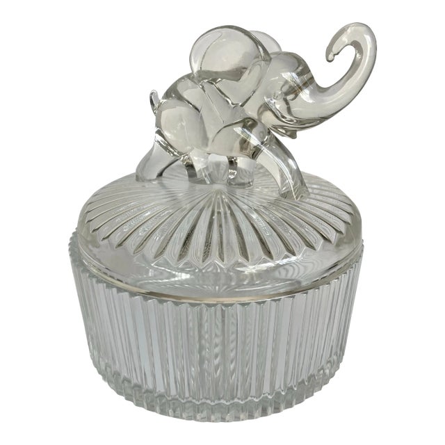 1920's Jeanette Glass Elephant Lidded Powder Candy Dish For Sale