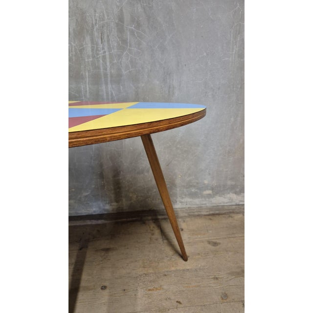Czechoslovak Brussels Style Oak and Colored Umakart Table, 1950s For Sale - Image 6 of 10