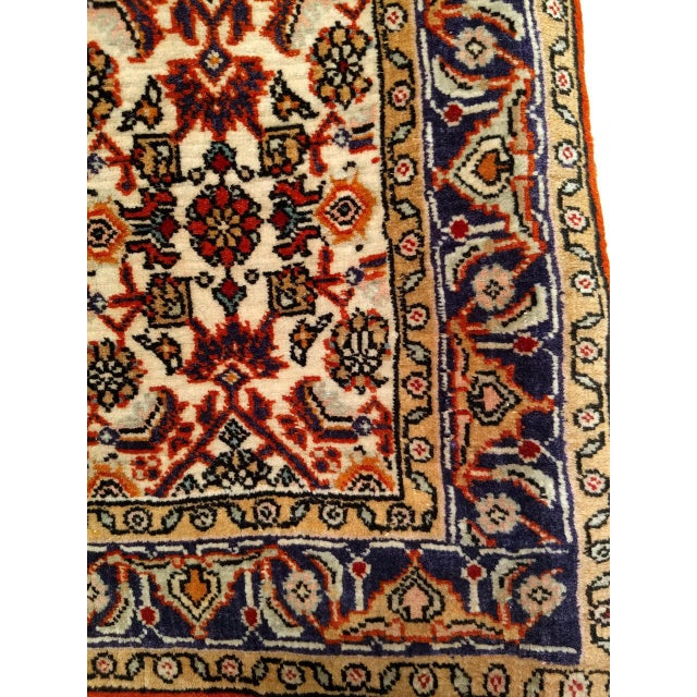 Persian Vintage Persian Qum Square Accent Rug, Hand-Knotted Wool, Allover Geometric Pattern, 2x2, Ivory & Navy For Sale - Image 3 of 7