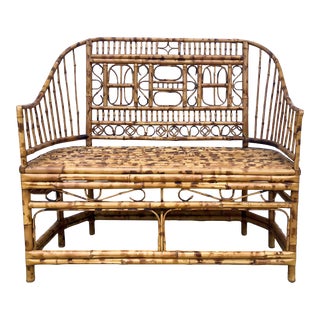 Mid-Century Burnt Bamboo English Brighton Pavilion Style Settee For Sale