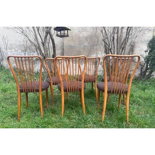 Vintage Wooden Chairs in the style of Charles Ramos, 1950s, Set of 6 For Sale - Image 6 of 9