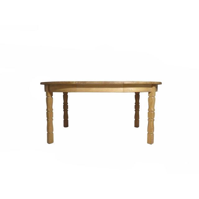 Yellow Mid 20th Century Attributed to Henning Kjærnulf Scandinavian Solid White Oak Round Dining Table With Leaves For Sale - Image 8 of 12