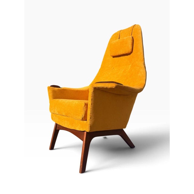 1960s Adrian Pearsall High-Back Lounge Chair | Sculpted Walnut Base & Arm Caps | New Golden Yellow Upholstery | C. 1960s For Sale - Image 5 of 15
