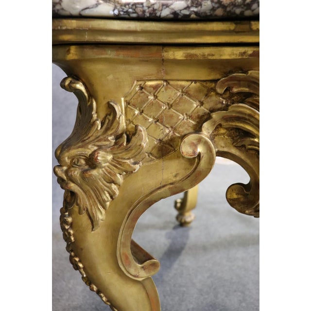 Wood French Louis XV Giltwood Marble Top Center Table C.1880s Era For Sale - Image 7 of 14