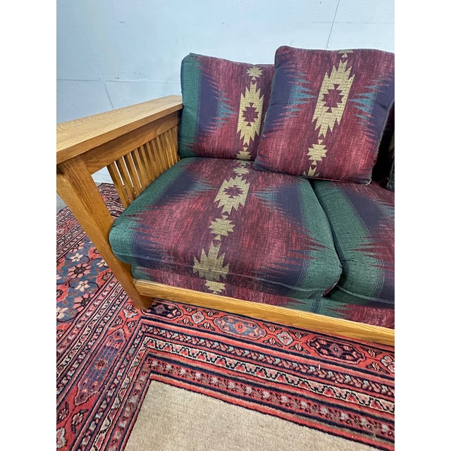 Bassett Furniture Mission Style Oak Bassett Couch For Sale - Image 4 of 10