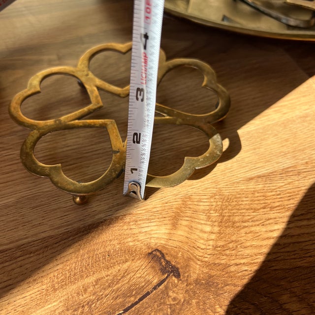1970s 1970s Pair of Brass Four Leaf Clover Trivets For Sale - Image 5 of 6