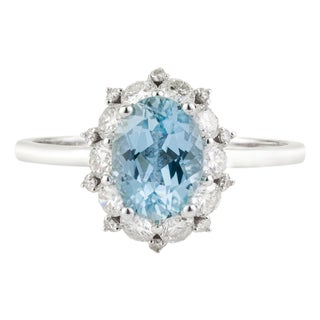 1.38ct Aquamarine & Diamond Vintage Statement Ring in 14k White Gold Size 4 For Sale