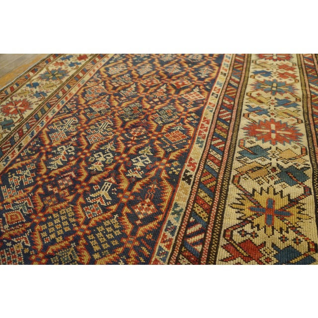 1890s Blue Navy Geometric Antique Caucasian Shirvan Runner Carpet 3'3" X 9'3" Handknotted Wool Rug For Sale - Image 9 of 14