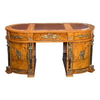 20’th C. French Burlwood Desk With Marble and Brass Ormolu Mounts For Sale