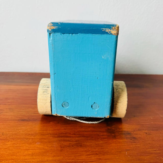 Blue Vintage Blue Primative Wood Milk Truck Pull Toy For Sale - Image 8 of 12