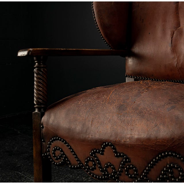 Vintage Leather Chimney Armchair 1920s For Sale - Image 15 of 18
