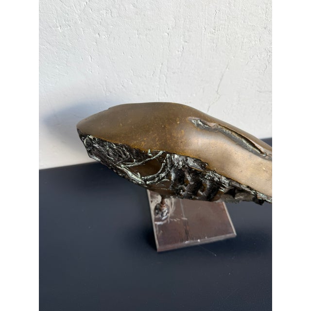 Brazilian Modernist Fossilized Bronze Fish Sculpture on Steel Base by Mário Agostinelli, 1980s For Sale - Image 11 of 14