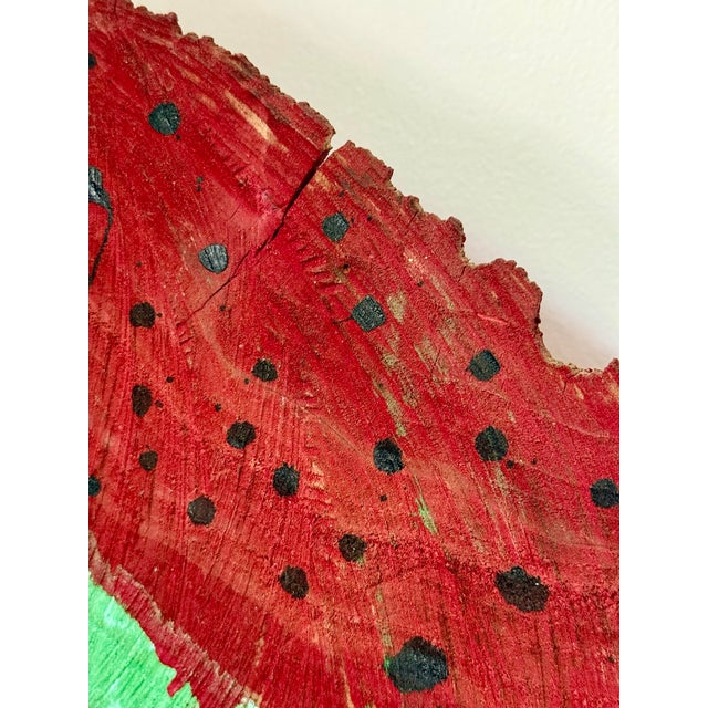 Vintage Large Scale Folk Art Hand-Painted Wood Watermelon Slice, Circa 1980s For Sale - Image 9 of 12