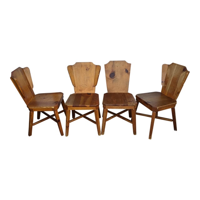 Vintage 1940s Knotty Pine Habitant Mismatched Dining Chairs Set of 4