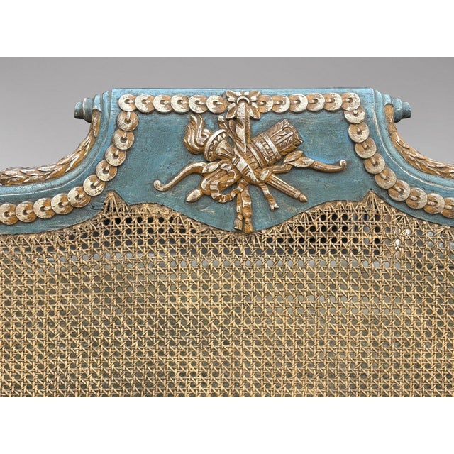 Louis XVI Painted Caned Bergère Sofa, 1880s For Sale - Image 13 of 14