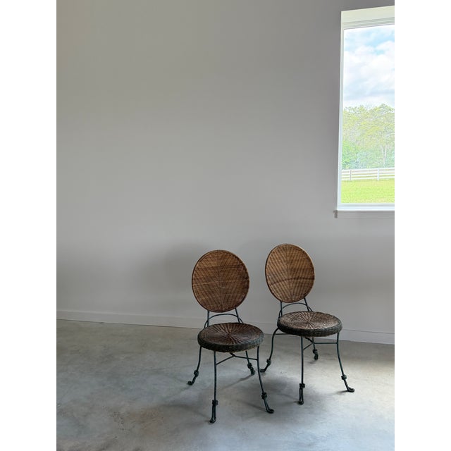 Tan Ghost Draped Wicker Tromp l'Oeil Table + 2 Bistro Chairs, Bohemian Hand Woven For Sale - Image 8 of 12
