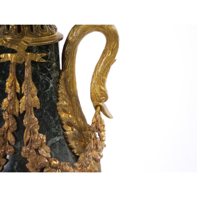 Stone Italian 19th Century Green Marble and Gilt Bronze Louis XVI Style Urn-Form Lamps For Sale - Image 7 of 11