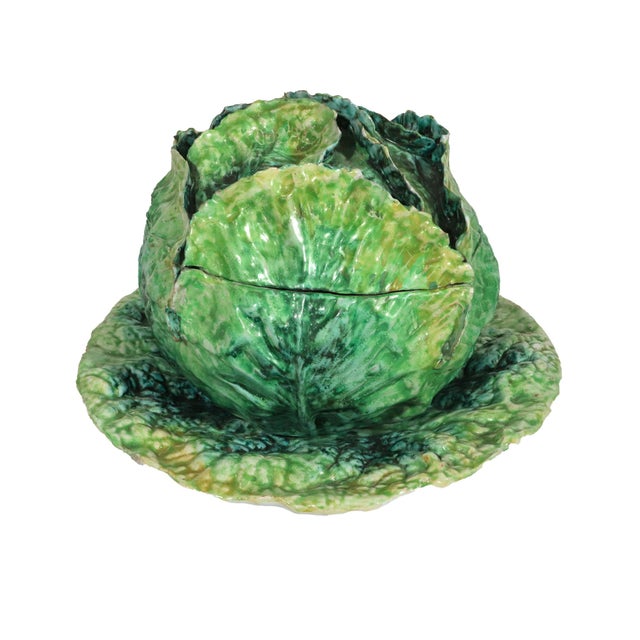 Garden Whimsy: Large Italian Ceramic Cabbage Tureen & Stand For Sale In Philadelphia - Image 6 of 16