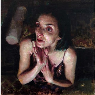 The Awakening by Karen Offutt | Oil Painting of a woman in deep thought with hands on her face For Sale