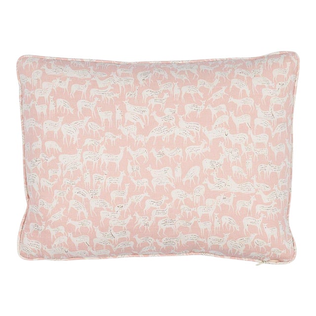 Schumacher Fauna 16" Lumbar Pillow in Dusty Pink For Sale