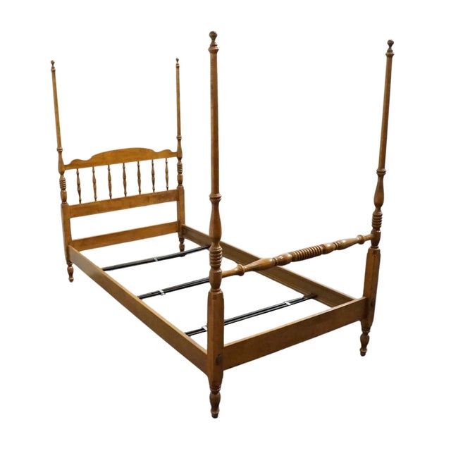 ETHAN ALLEN Heirloom Nutmeg Maple Colonial Early American Style Twin Size Four Poster Bed 10-5631 66.5" High 42" Wide...