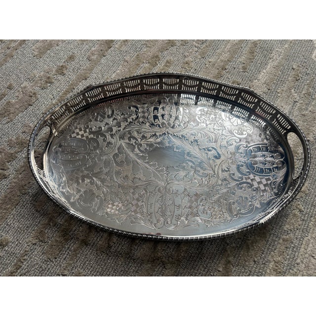 A lovely English Sheffield Silver Plate Oval Reticulated Gallery Tray, the undulating pierced gallery with a swag motif...