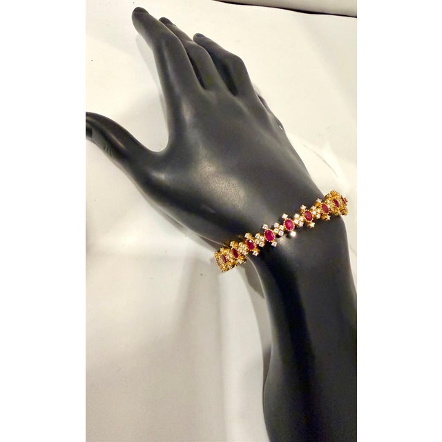 Natural Ruby & 5 Ct Diamond Bangle/Bracelet in 22 Karat Yellow Gold 29.4 Grams For Sale - Image 4 of 18