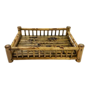 Vintage Scorched Rattan Split Reed Railed Tray